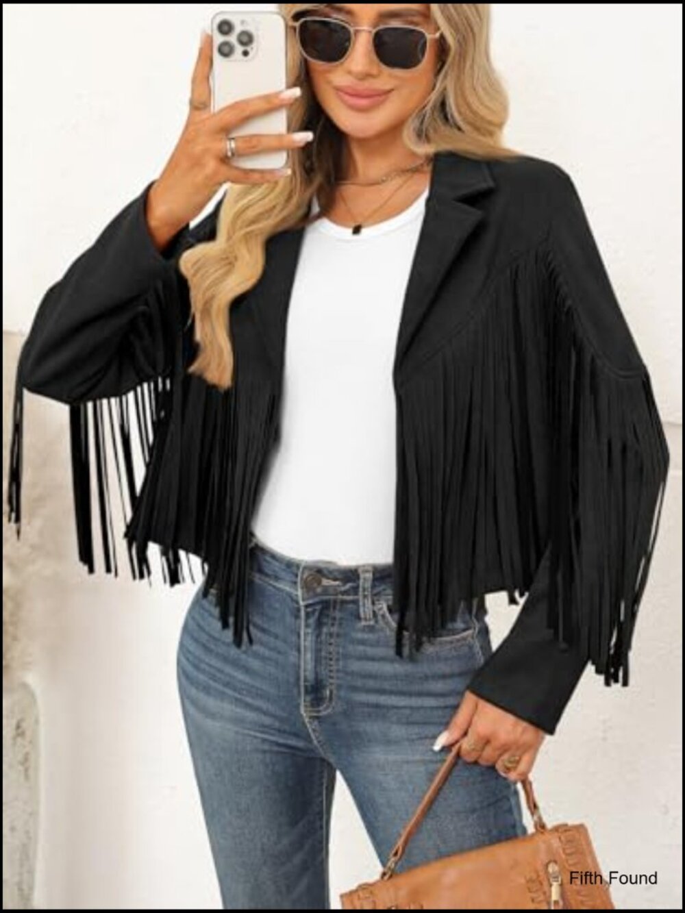Cropped Faux Suede Fringe Jacket Western Cowgirl Concert Outfit - Picture 5 of 6